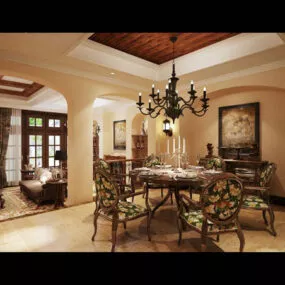 European Restaurant Chandeliers Interior 3d model