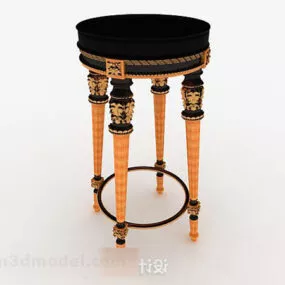 European Retro Black Gold Round Stool 3d model