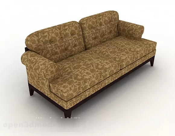 European Retro Brown Double Sofa 3d model European Retro Brown Double Sofa 3d model