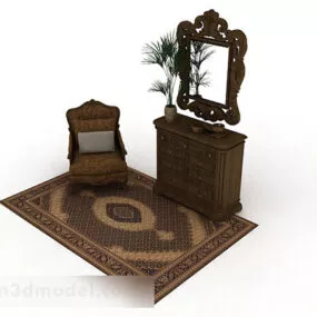 European Retro Brown Wooden Office Cabinet 3d model