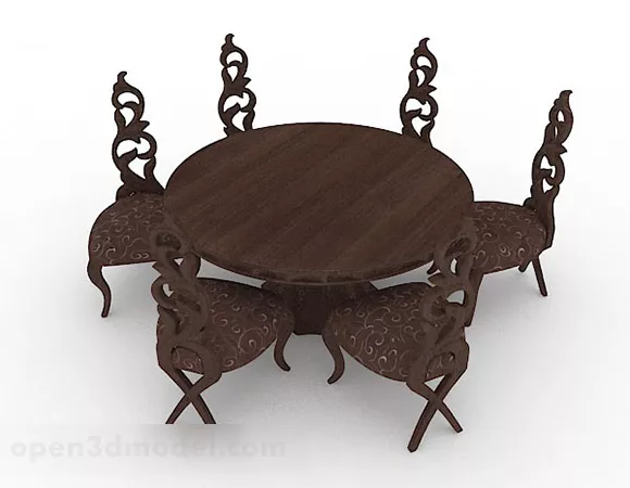 European Retro Brown Wooden Table And Chair Combination 3d model European Retro Brown Wooden Table And Chair Combination 3d model