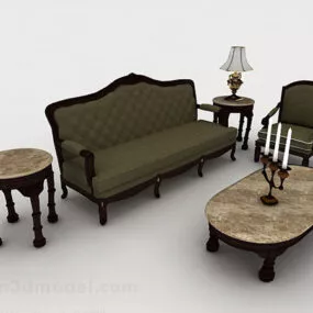 European Retro Green Sofa 3d model