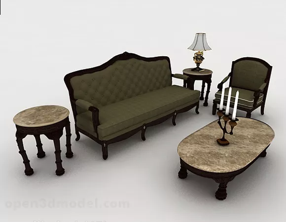 European Retro Green Sofa 3d model European Retro Green Sofa 3d model