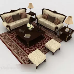 European Retro Home Brown Sofa 3d model