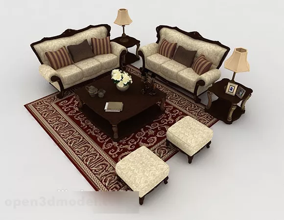 European Retro Home Brown Sofa 3d model European Retro Home Brown Sofa 3d model