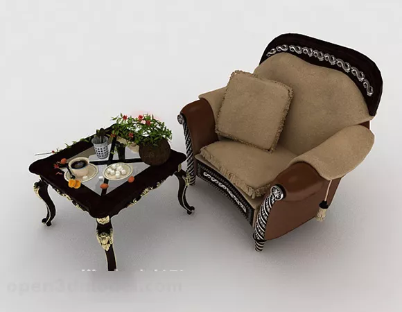 European Retro Home Brown Single Sofa 3d model European Retro Home Brown Single Sofa 3d model