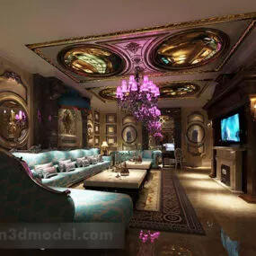 European Retro Living Room Interior 3d model