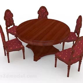 European Retro Red Brown Table Chair Combination 3d model