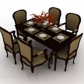 European Retro Simple Dining Table Chair Set 3d model