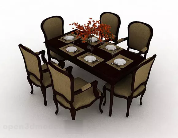 European Retro Simple Dining Table Chair Set 3d model European Retro Simple Dining Table Chair Set 3d model