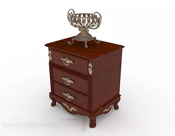 European Retro Wooden Bedside Table 3d model European Retro Wooden Bedside Table 3d model