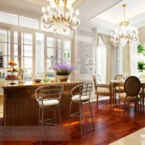 European Rural Style Dinning Room Interior 3d model
