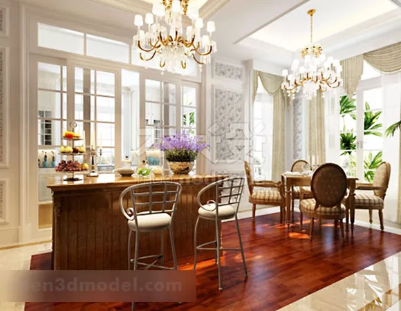 European Rural Style Dinning Room Interior 3d model European Rural Style Dinning Room Interior 3d model