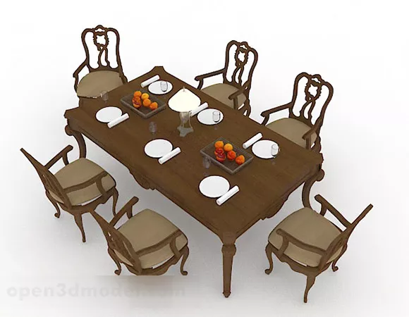 European Simple Brown Table And Chair 3d model European Simple Brown Table And Chair 3d model