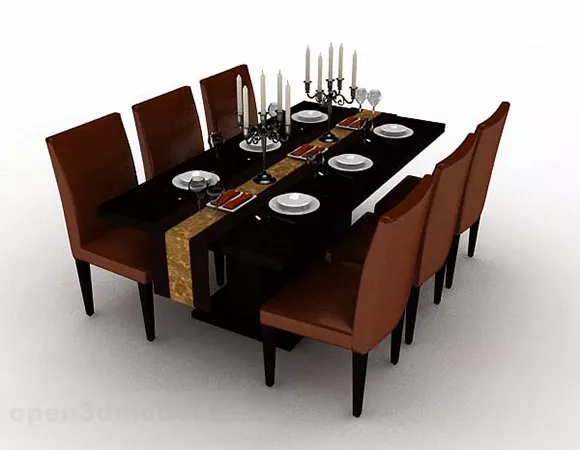 European Simple Brown Wooden Dining Table And Chair 3d model European Simple Brown Wooden Dining Table And Chair 3d model