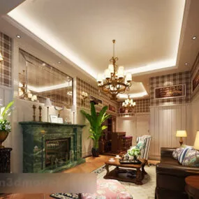 European Small Apartment Living Room Interior 3d model