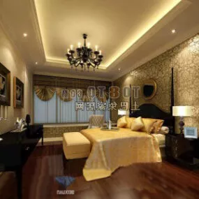European Style Bedroom Warm Lighting Interior 3d model