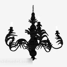 European Black Metal Carving Chandelier 3d model