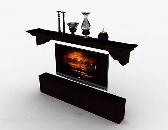 Dark wooden combination tv cabinet 3d model Dark wooden combination tv cabinet 3d model