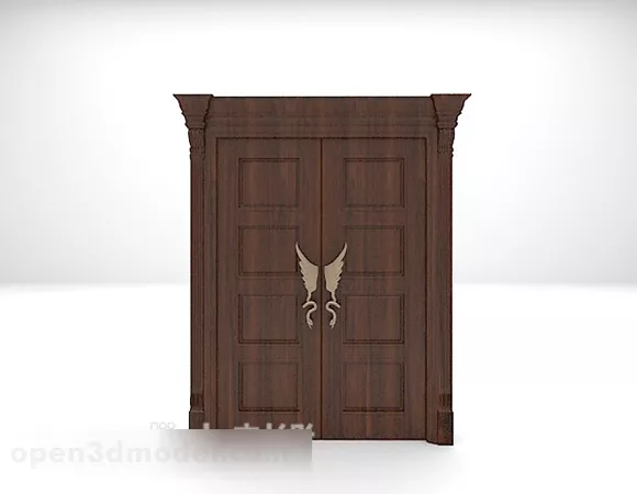 European Style Double Open Solid Wood Door 3d model European Style Double Open Solid Wood Door 3d model