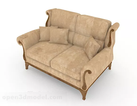 European-style Home Brown Wooden Double Sofa 3d model European-style Home Brown Wooden Double Sofa 3d model