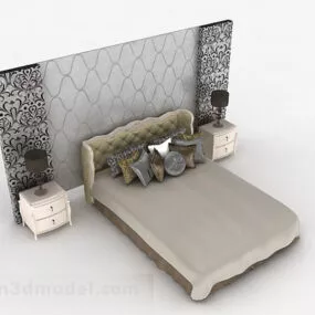 European Home Double Bed Back Wall 3d model