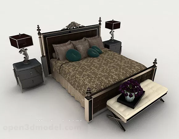European Style Home Grey Double Bed 3d model European Style Home Grey Double Bed 3d model