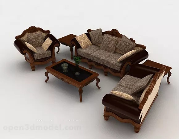 European Style Home Pattern Brown Sofa 3d model European Style Home Pattern Brown Sofa 3d model