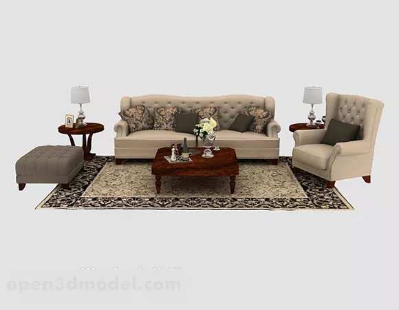 European Style Home Wooden Sofa 3d model European Style Home Wooden Sofa 3d model