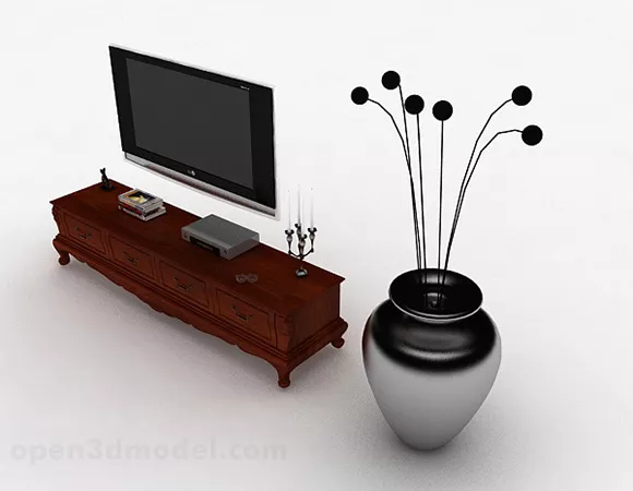 Wooden Tv Cabinet With Vase 3d model Wooden Tv Cabinet With Vase 3d model