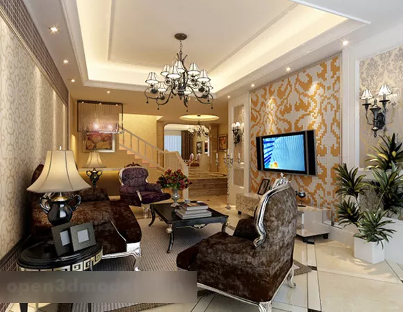 European Style Living Room Ceiling Interior 3d model European Style Living Room Ceiling Interior 3d model