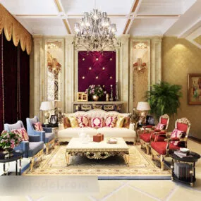 European Style Living Room Chandeliers Interior 3d model