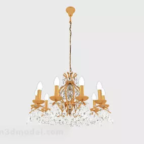 European Golden Metal Crystal Chandelier 3d model