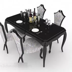 European Style Simple Wooden Dining Table And Chair 3d model