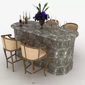 European Dining Table Chair Antique 3d model