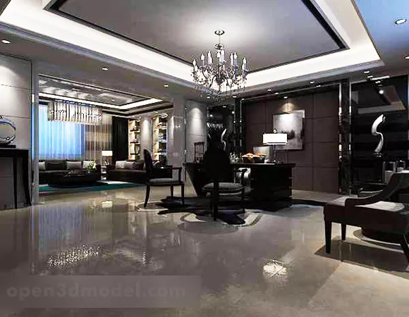 European Style Study Interior 3d model European Style Study Interior 3d model