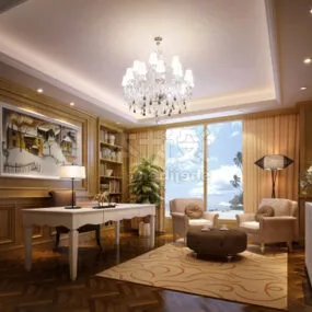 European Study Room Room Decoration Interior 3d model