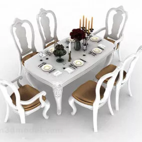 European White Dining Table Chair 3d model