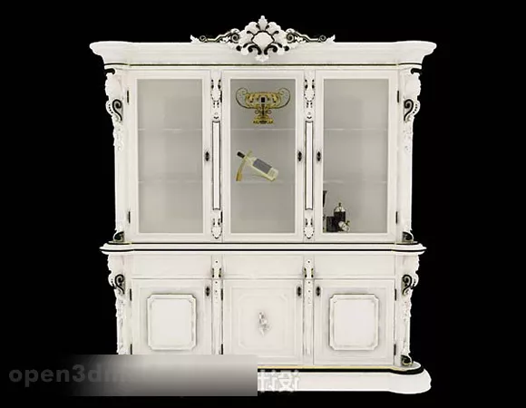 White Display Cabinet European Furniture 3d model White Display Cabinet European Furniture 3d model