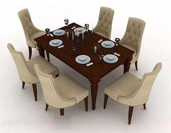 European Wood Dining Table Chair 3d model European Wood Dining Table Chair 3d model