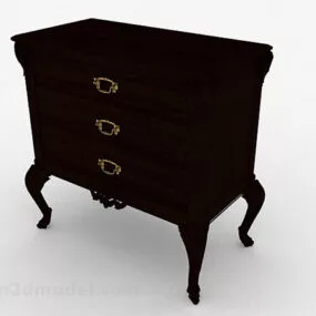 European Wooden Bedside Table 3d model