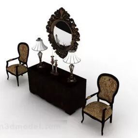 European Wooden Table And Chair Set 3d model