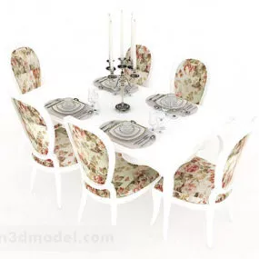 European Style Wooden Dining Table Chair 3d model