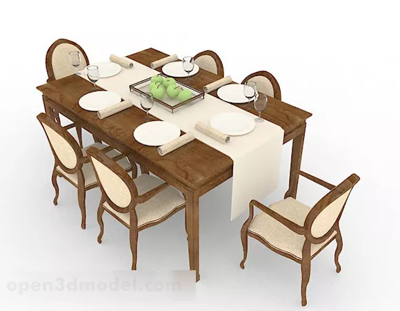 European Wooden Dining Set Table Chair 3d model European Wooden Dining Set Table Chair 3d model
