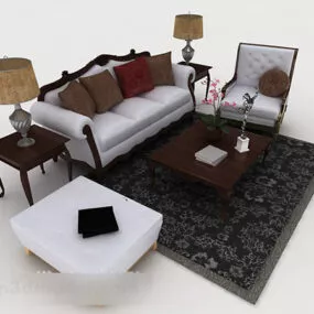 European Wooden Gray Sofa 3d model