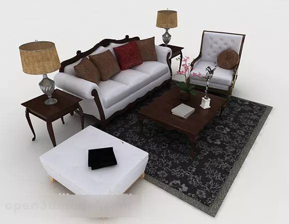 European Wooden Gray Sofa 3d model European Wooden Gray Sofa 3d model