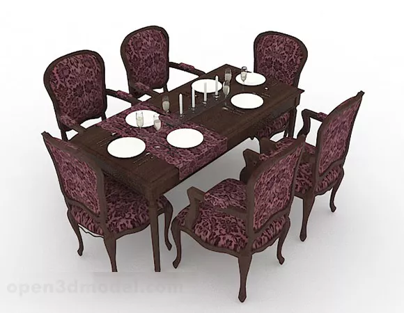 European Wooden Purple Dining Table And Chair 3d model European Wooden Purple Dining Table And Chair 3d model