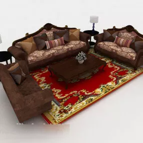 European Wooden Retro Brown Sofa 3d model