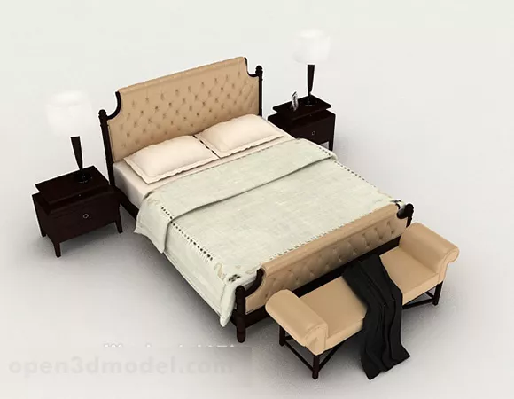 European Wooden Simple Double Bed 3d model European Wooden Simple Double Bed 3d model