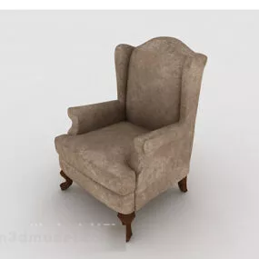 European Wooden Home Brown Single Sofa 3d model